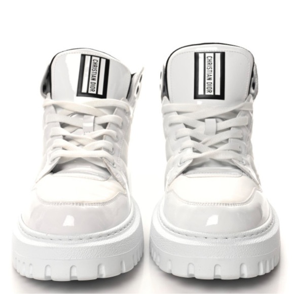 CHRISTIAN DIOR Nylon Fabric Womens D-Player High Top Sneakers White & Black - Picture 2 of 15